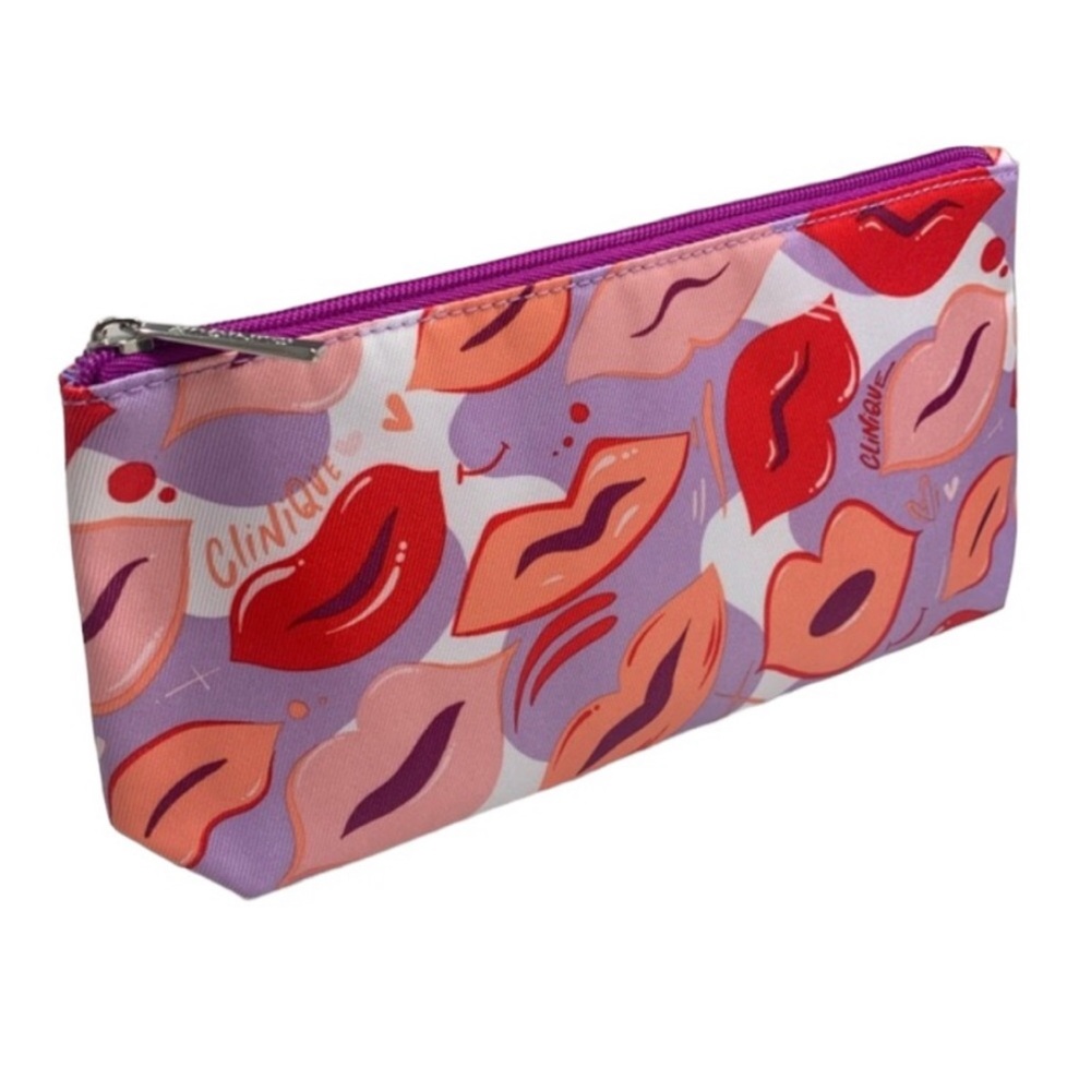 Clinique Pink Purple Kisses & Lips Makeup Cosmetic Bag